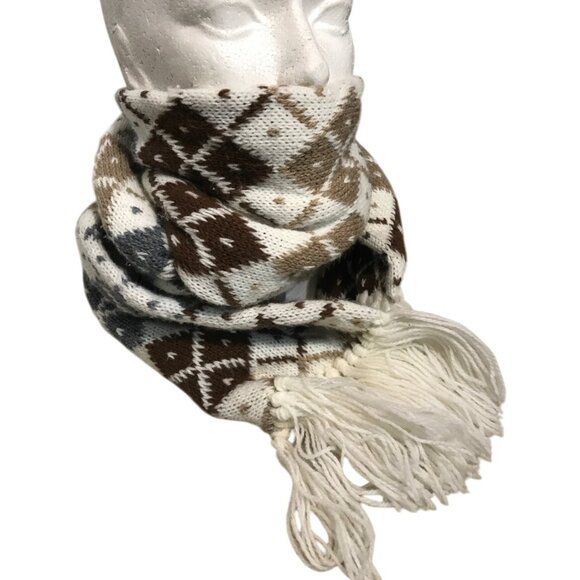 Hanes Her Way Argyle Pattern Scarf With Fringe Acrylic Polyacrylic Blend - Picture 2 of 6